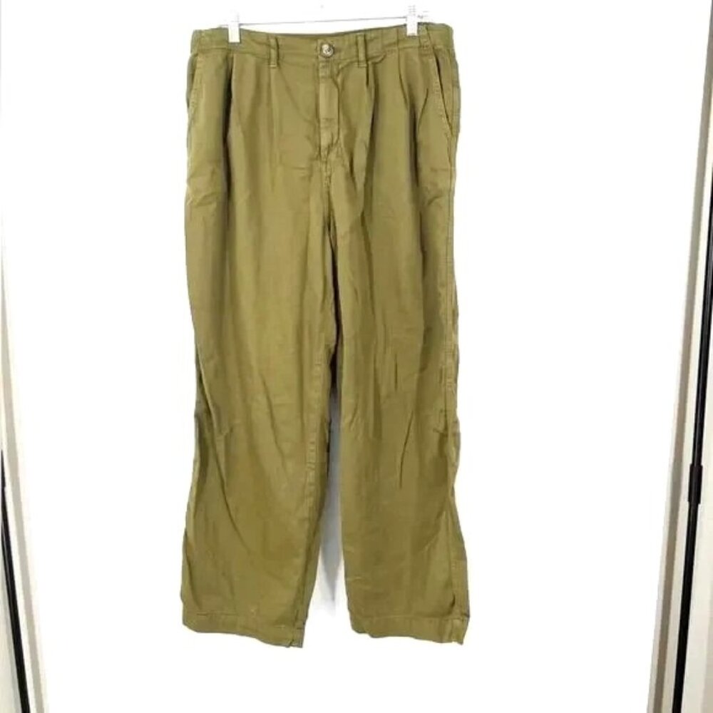 Free People Ultra High Rise Pleated Trousers in Army Green